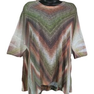 Jess & Jane Semi-Sheer Art to Wear Top Sz S Oversize Dolman Slv Chevron Overlay
